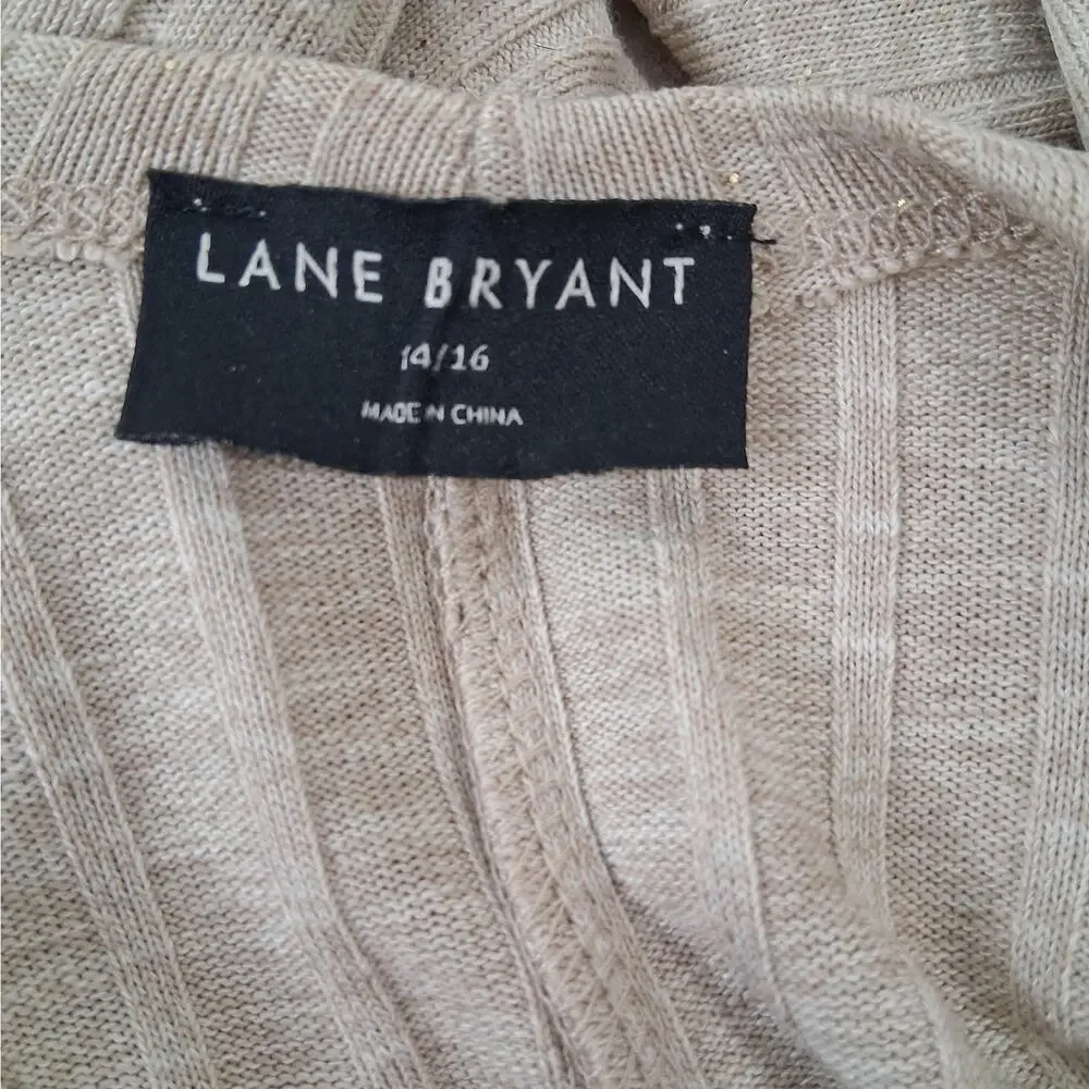 Lane Bryant Open Front Duster Cardigan Sweater Ribbed‎ Knit Women's 14/16 Beige